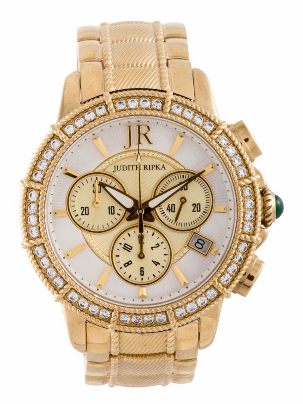 Judith Ripka 38mm Gold Tone Chronograph Watch, MOP, Sapphire, Needs Battery